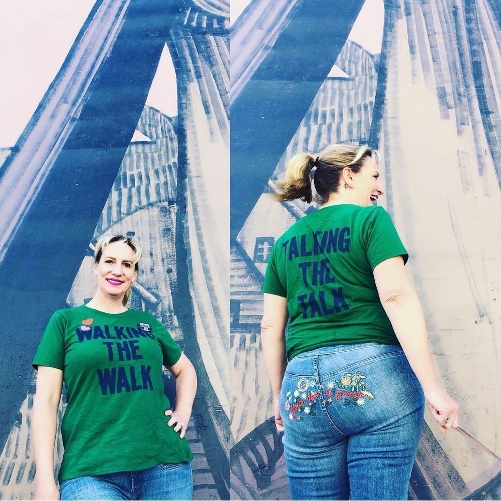 J Crew Walking the Walk Shirt with Blue Text M Protests